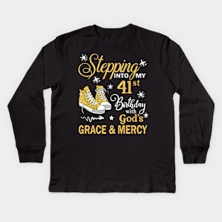 Stepping Into My 41st Birthday With God's Grace & Mercy Bday Kids Long Sleeve T-Shirt